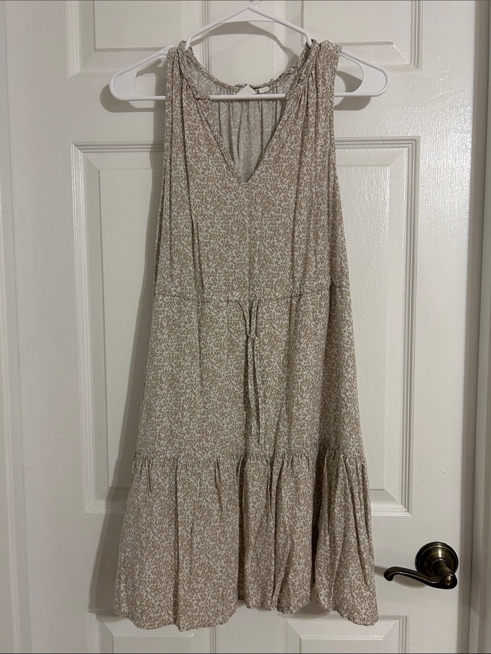 GAP Beige Floral Midi Dress with V-Neck